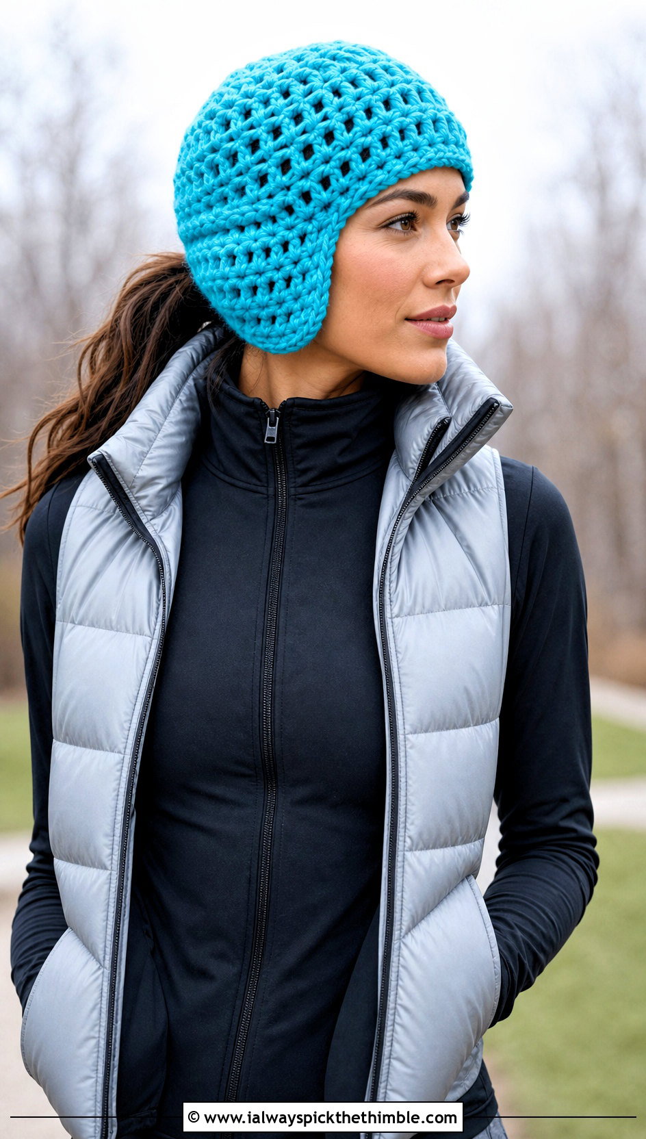 Chunky Stitch Crochet Aviator Hat With Athleisure Set - 20 crochet aviator hat outfit ideas
