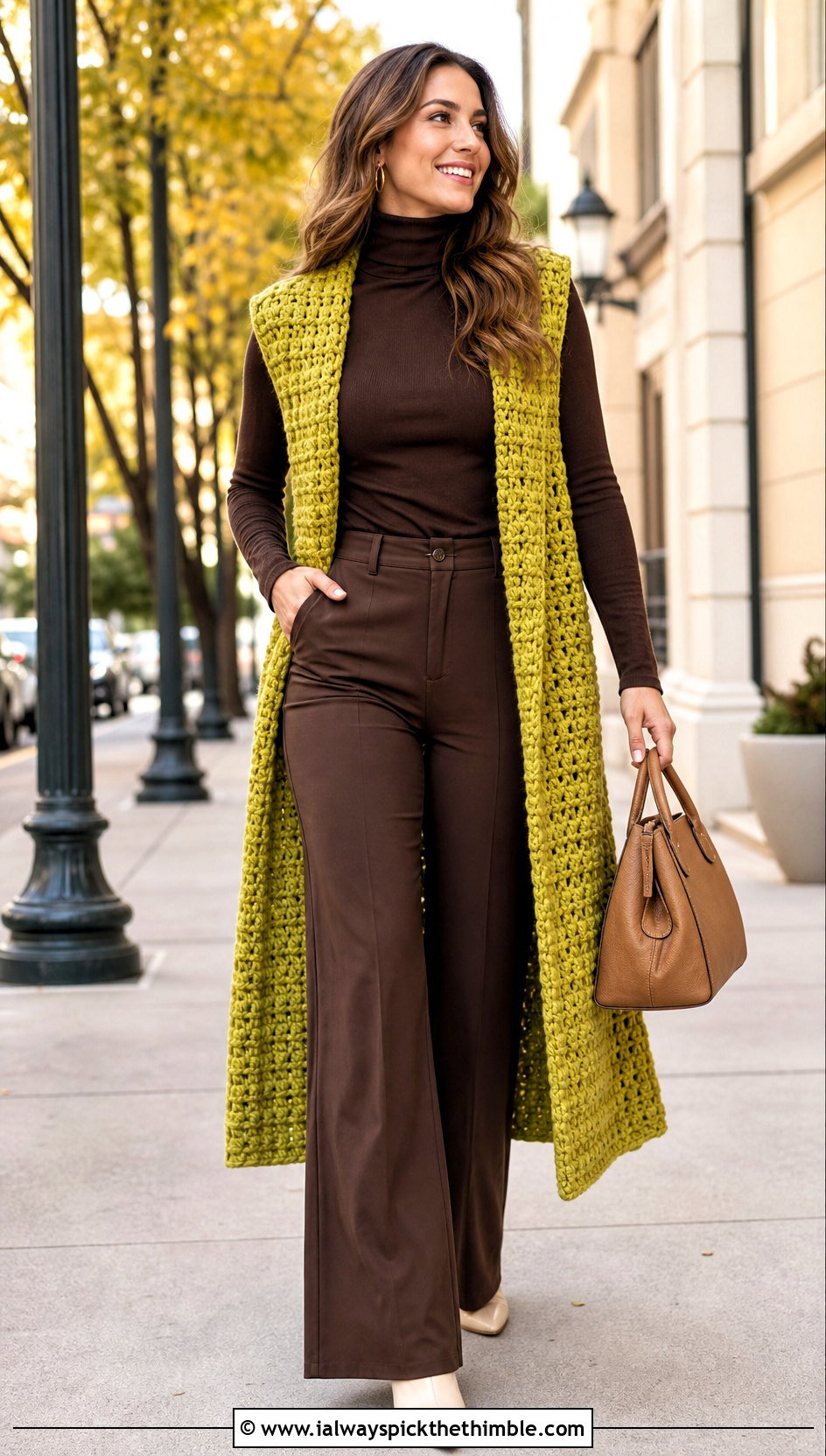 Chunky Stitch Crochet Duster Vest With Turtleneck And Flares - 20 crochet duster vest outfit ideas