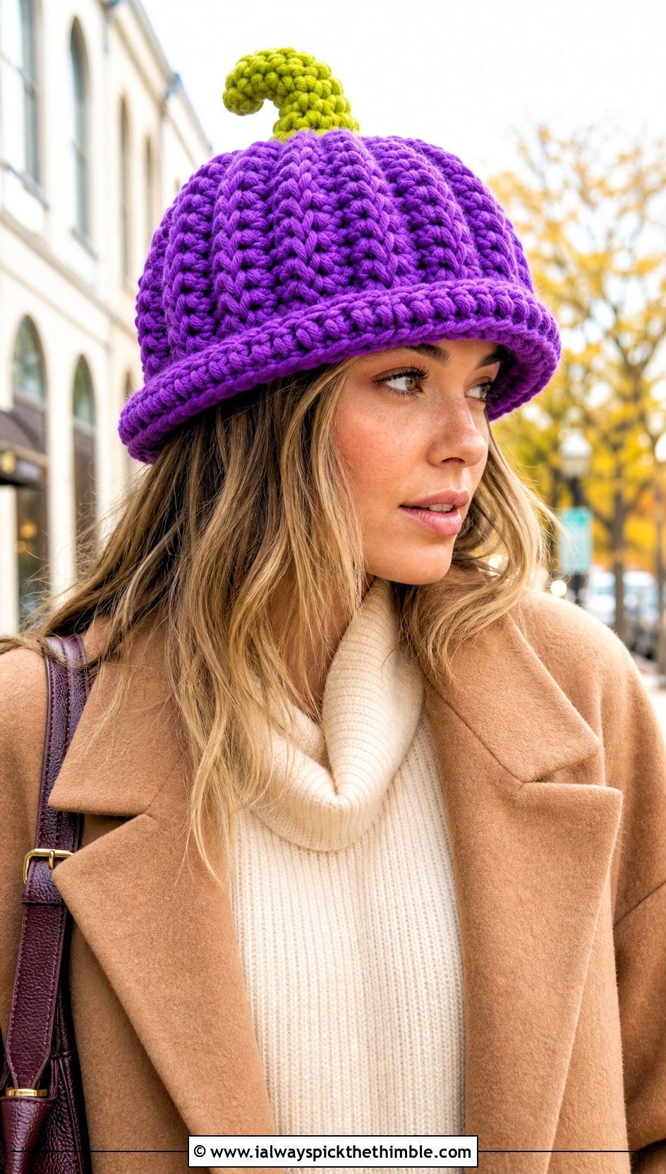 Chunky Stitch Pumpkin Bucket Hat With Sweater Dress - 20 crochet pumpkin bucket hat outfit ideas