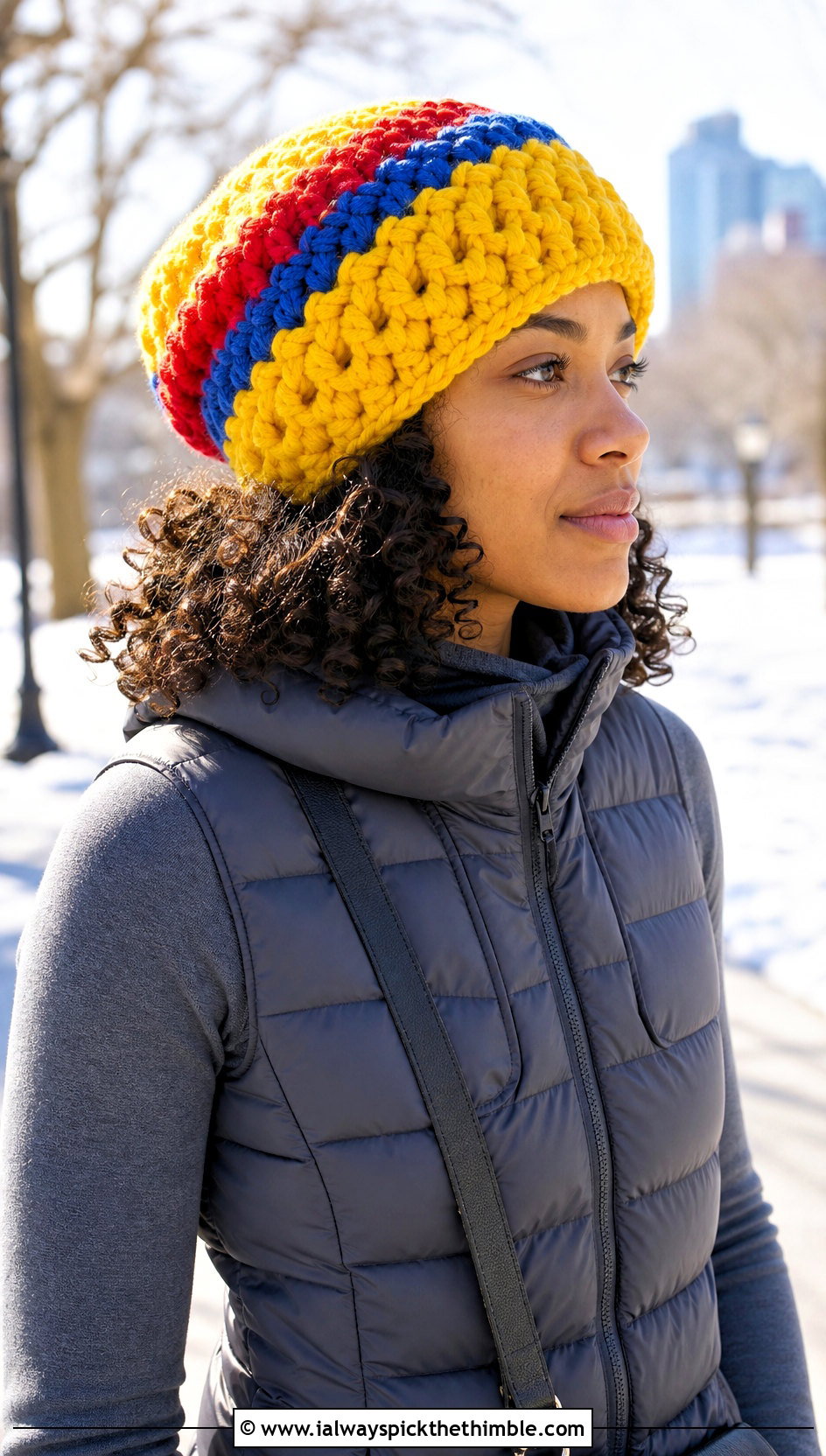 Chunky Stitch Rasta Beanie With Puffer Vest - 20 crochet rasta beanie outfit ideas