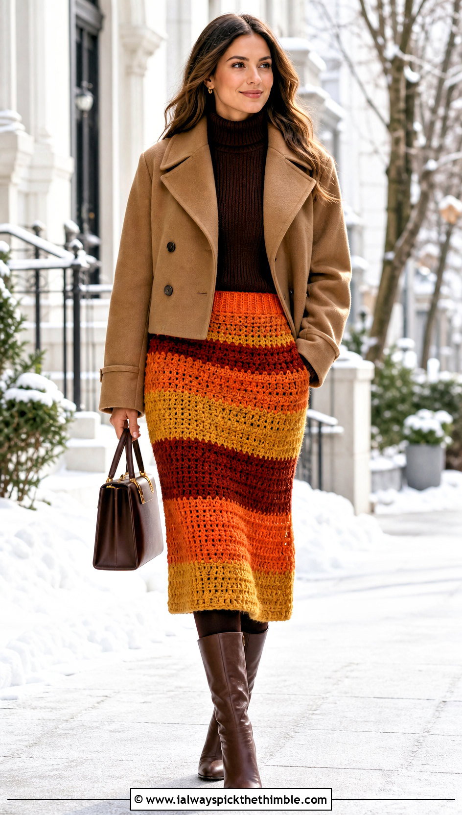 Chunky Stripe Crochet Midi Skirt With Tall Boots - 15 crochet striped skirt on hanger outfit ideas