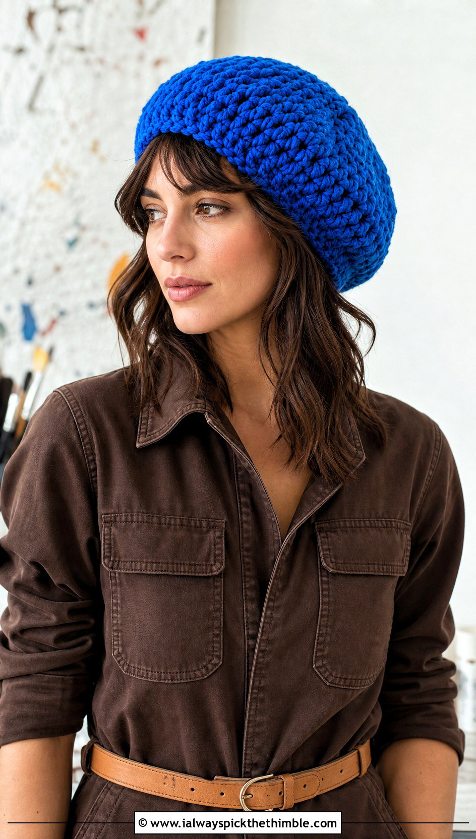 Chunky Tam Crochet Hat With Jumpsuit - 15 Easy Bulky Crochet Hat outfit ideas