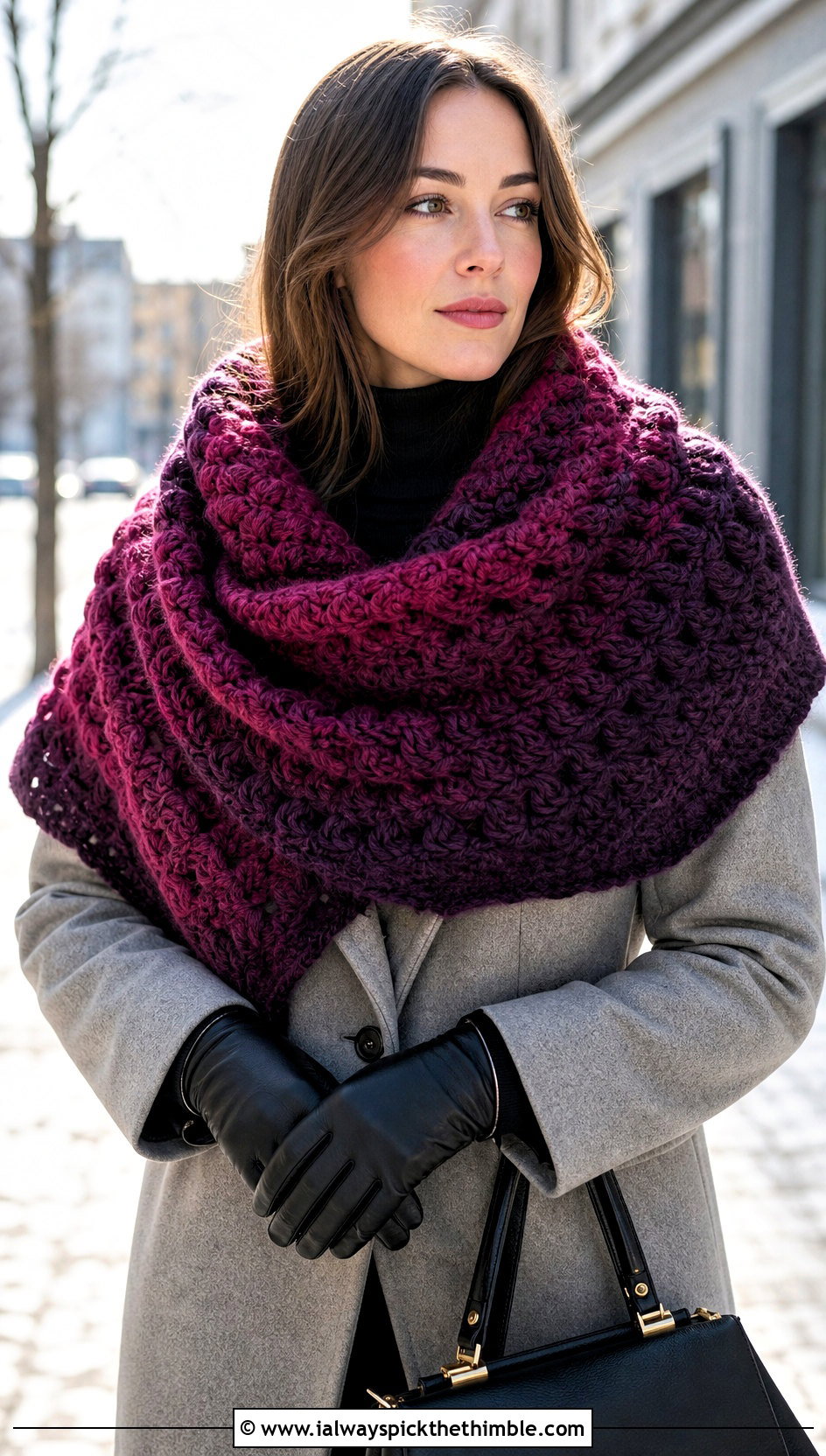 Chunky Textured Shawl In A Cake With Wool Coat - 20 Crochet Shawl In A Cake outfit ideas