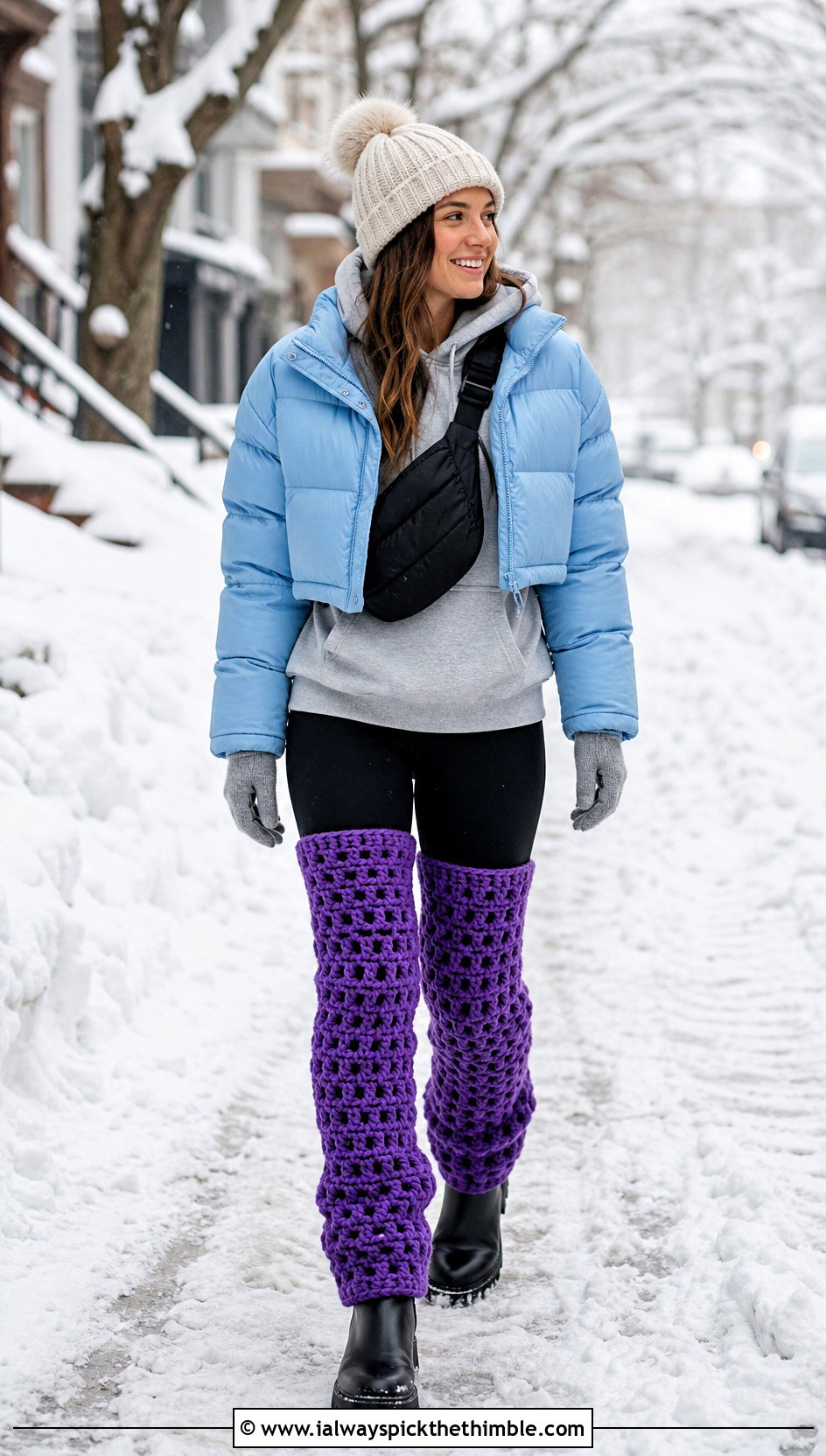 Chunky Thigh High Crochet Leg Warmers With Puffer Jacket - 20 Thigh High Crochet Leg Warmers outfit ideas