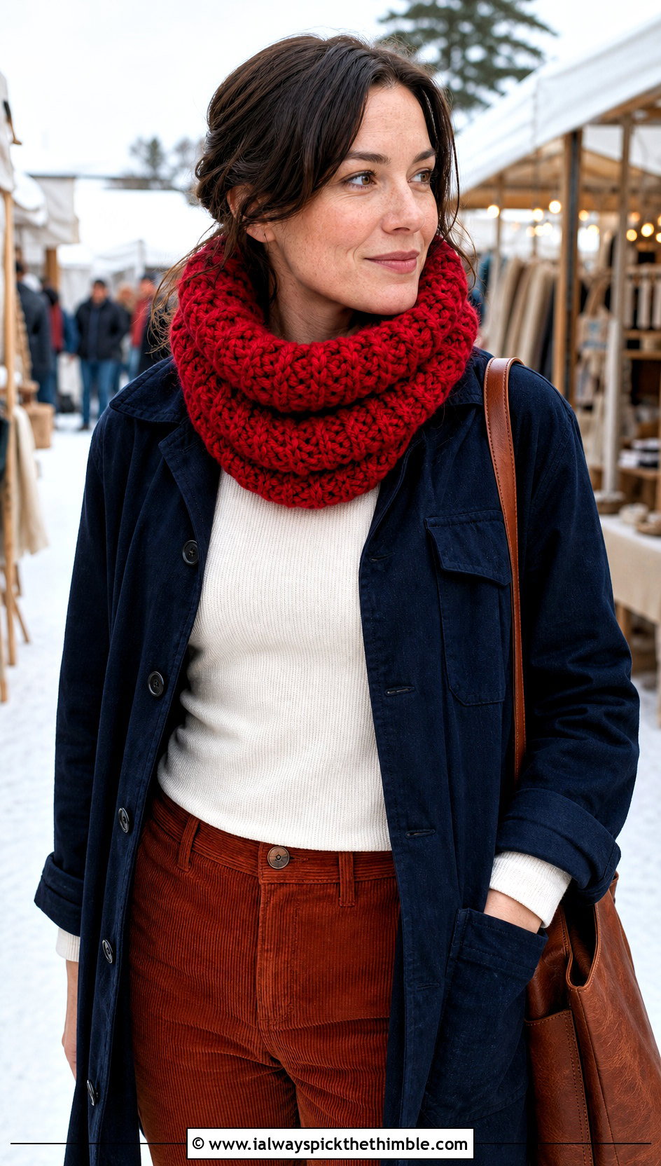 Chunky Tube Cowl With Chore Coat And Corduroy Pants - 15 Cowls To Crochet outfit ideas