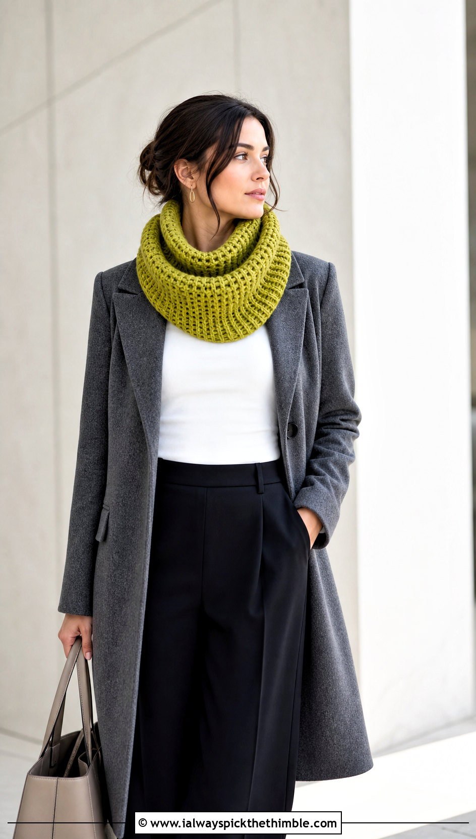 Chunky Tunisian Crochet Cowl With Minimalist Outfit - 20 crochet chunky cowl outfit ideas