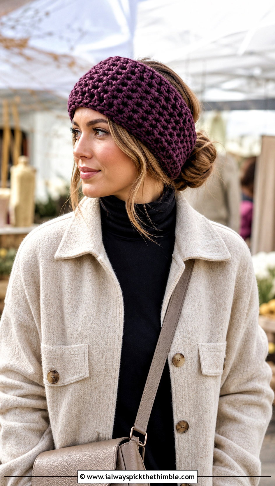 Chunky Tunisian Crochet Earwarmer With Wool Shacket - 15 Tunisian Crochet Earwarmer outfit ideas