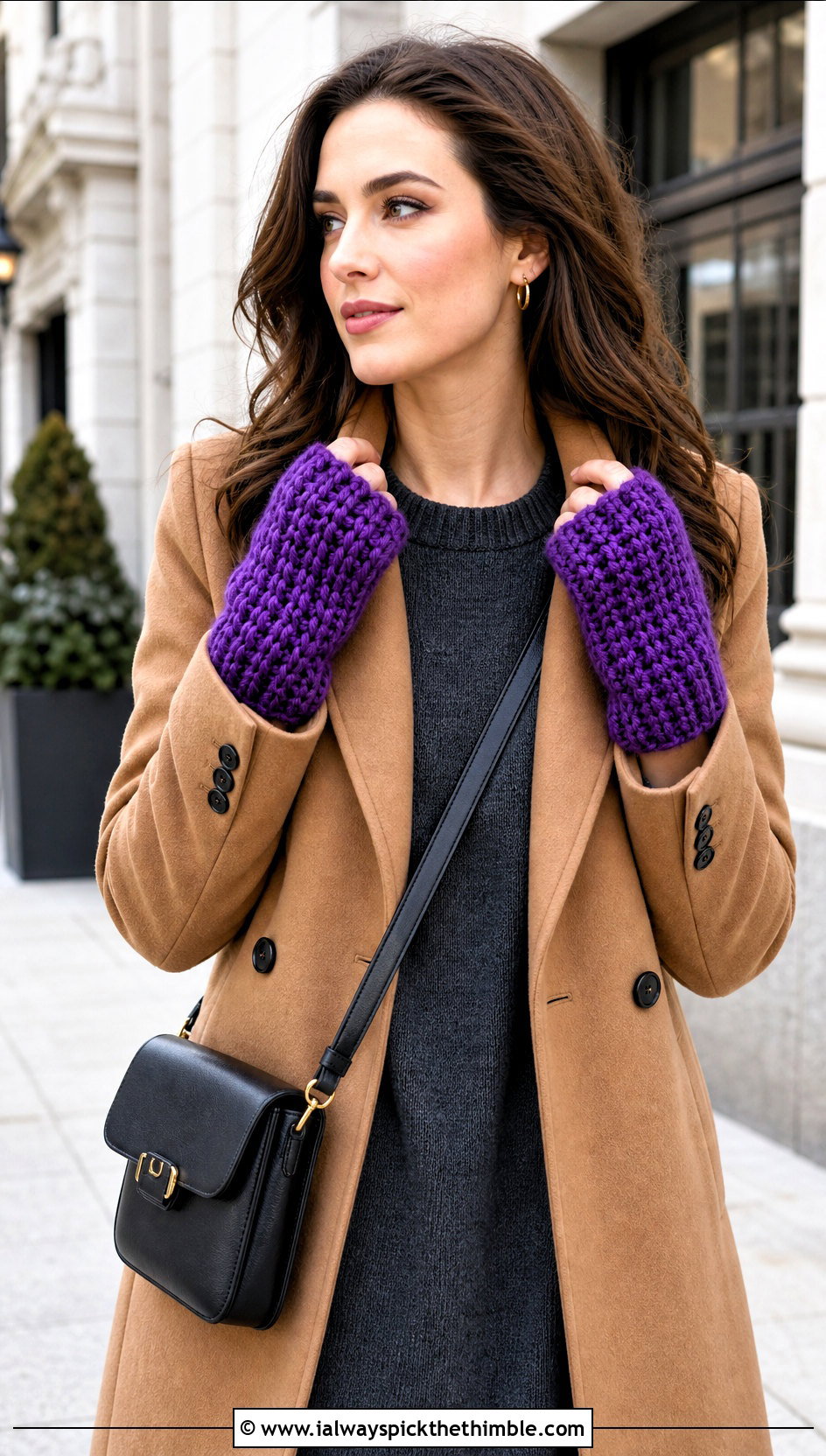 Chunky Tunisian Fingerless Gloves With Sweater Dress And Combat Boots - 20 tunisian crochet fingerless gloves outfit ideas