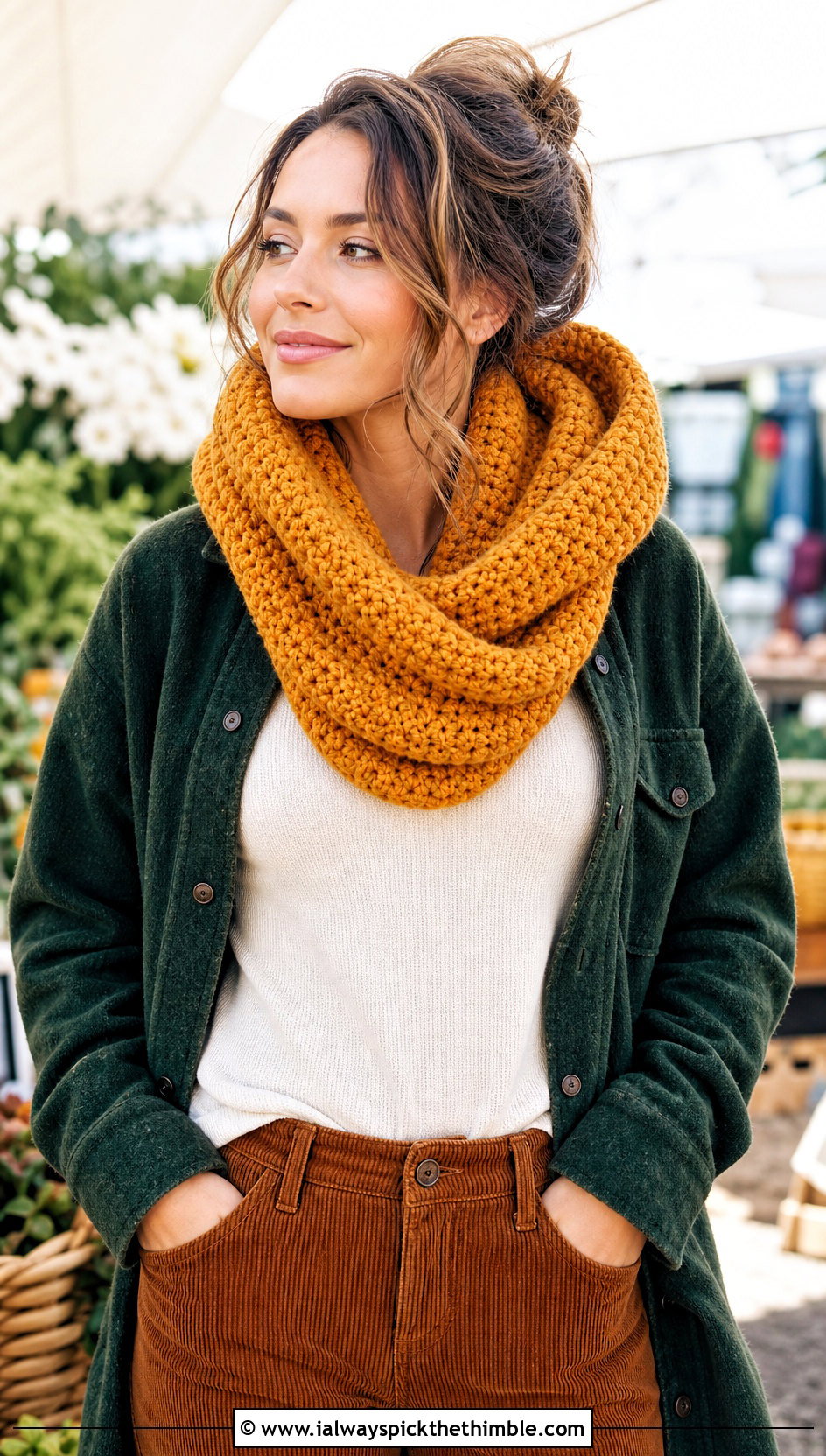 Chunky Tunisian Hooded Infinity Cowl With Shacket - 15 Tunisian Crochet Hooded Cowl outfit ideas