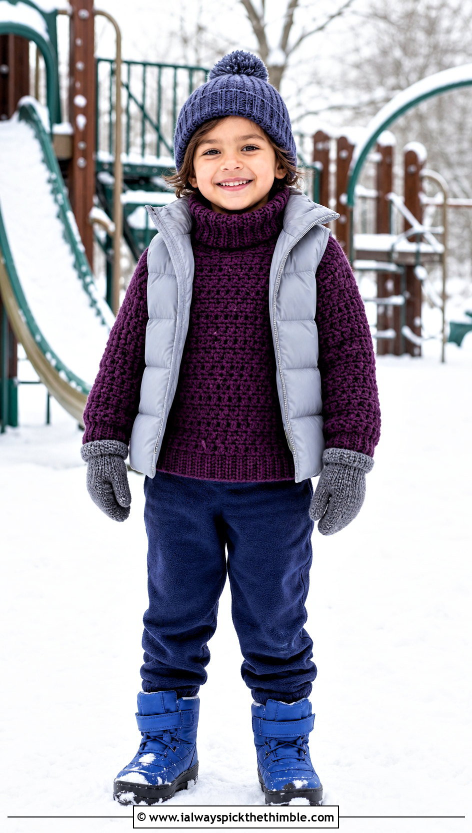 Chunky Turtleneck Crochet 5T Sweater With Puffer Vest - 15 crochet 5t sweater outfit ideas