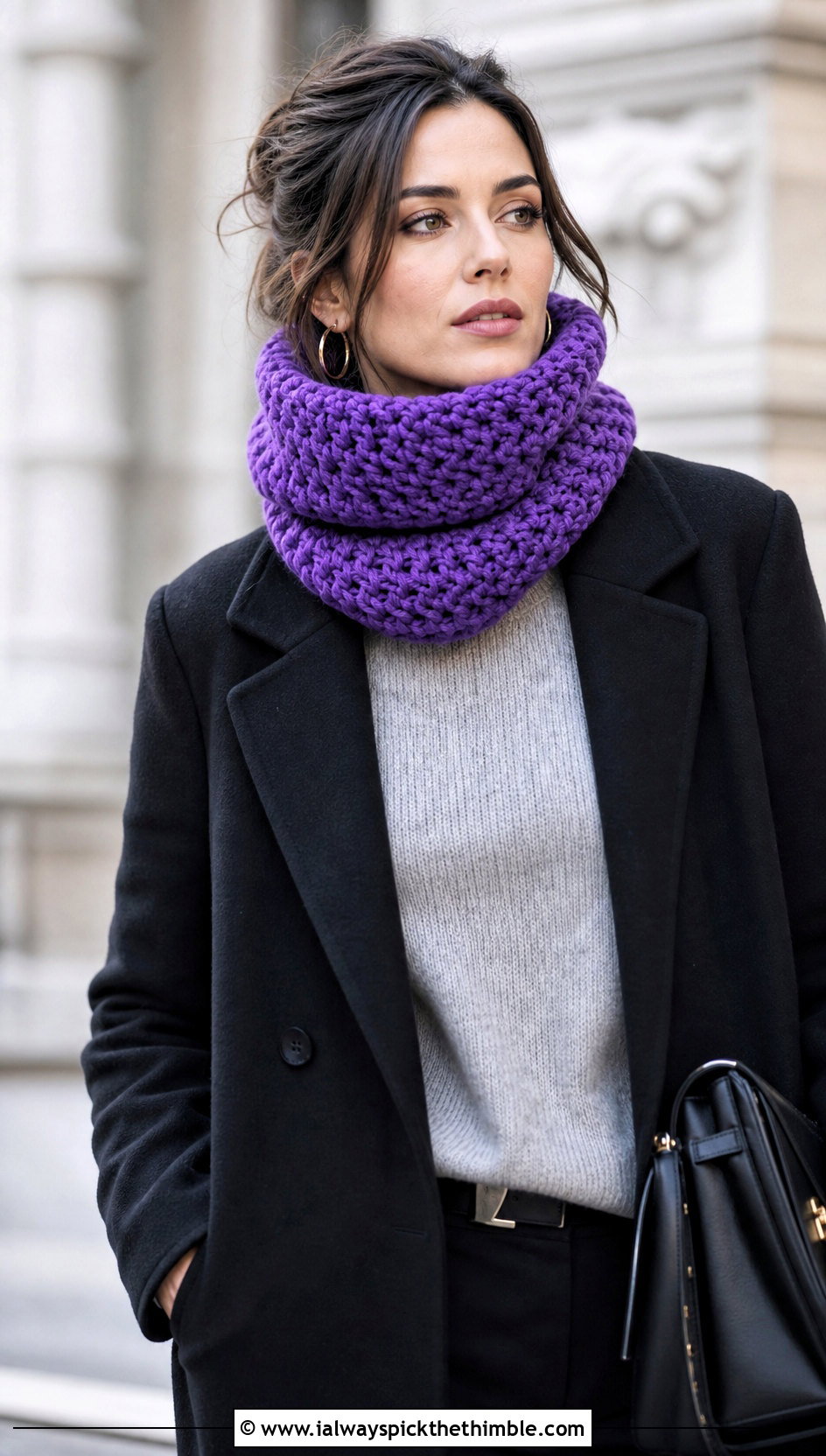 Chunky Turtleneck Crochet Cowl With Wool Coat - 20 crochet chunky cowl outfit ideas