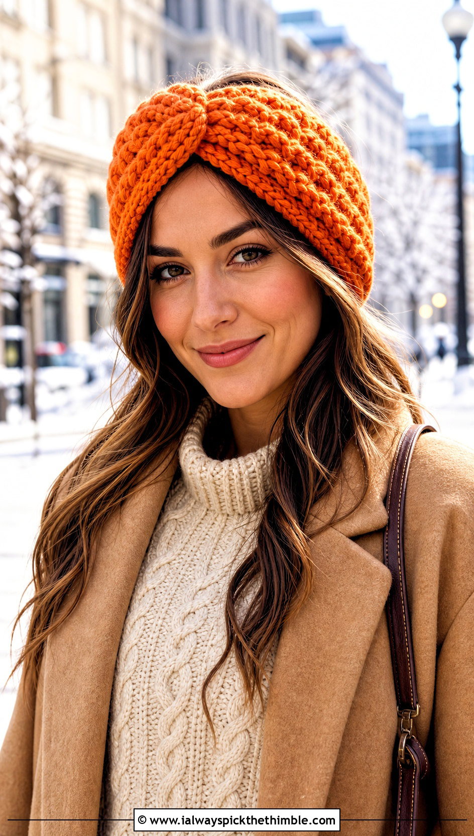 Chunky Twisted Star Headband With Sweater And Wool Coat - 20 crochet star headband outfit ideas