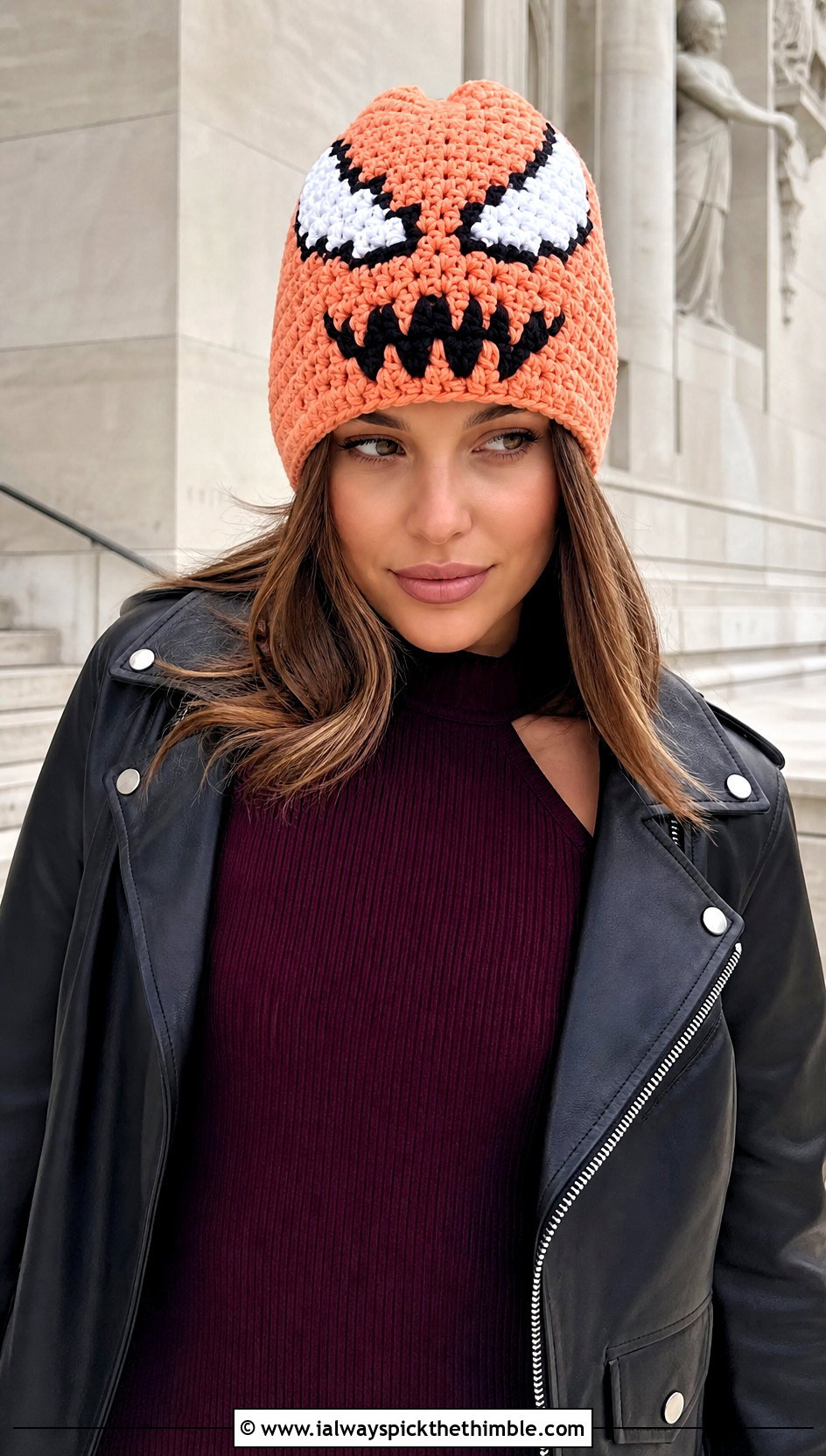 Chunky Venom Crochet Beanie With Sweater Dress - 20 venom crochet beanie outfit ideas