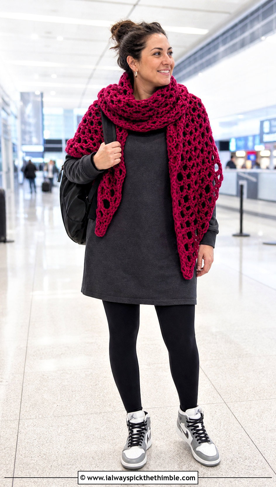 Chunky Virus Shawl With Leggings And High Top Sneakers - 25 crochet virus shawl outfit ideas