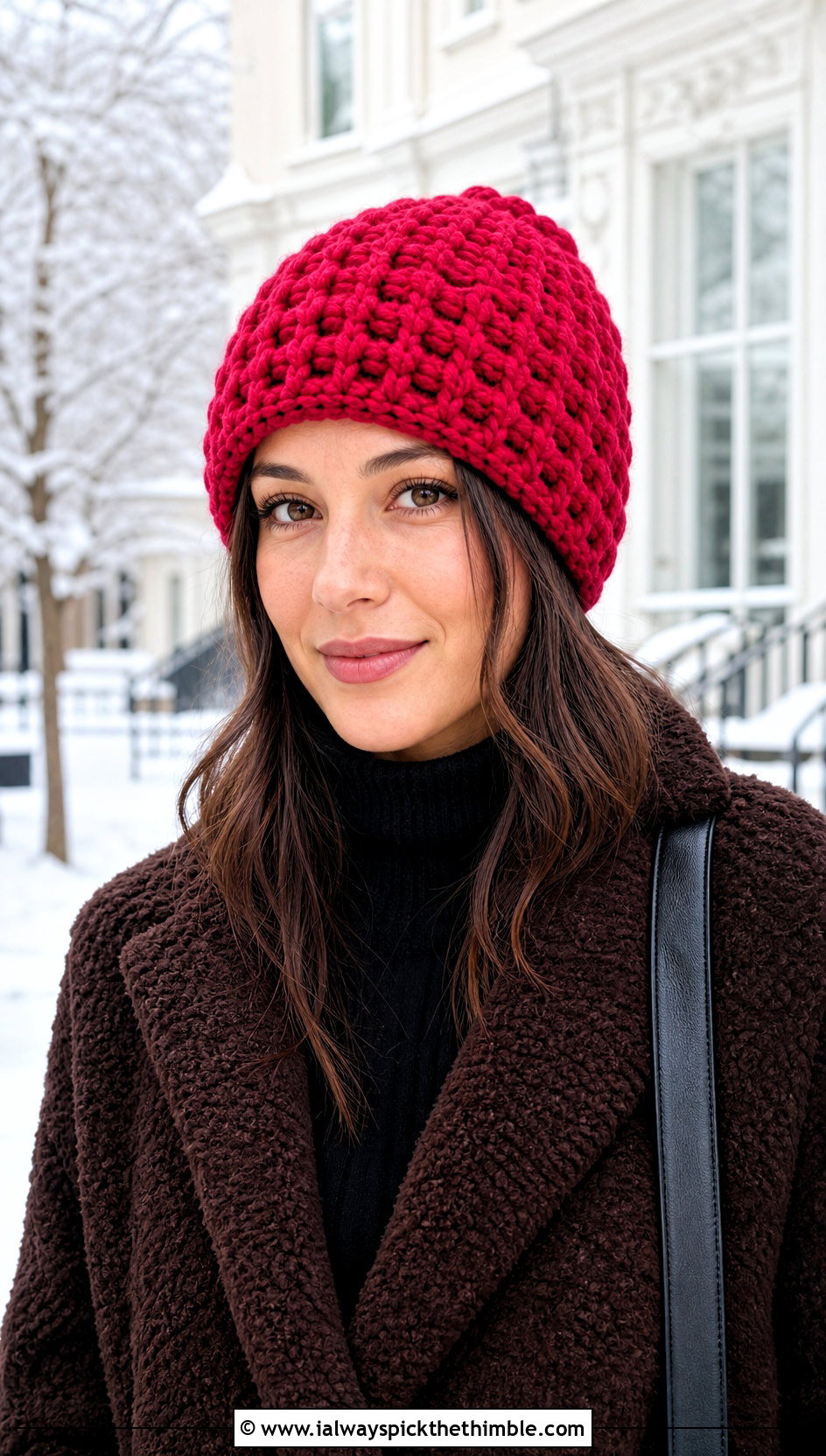 Chunky Waffle Crochet Toque With Shearling Coat - 20 Waffle Crochet Hat outfit ideas