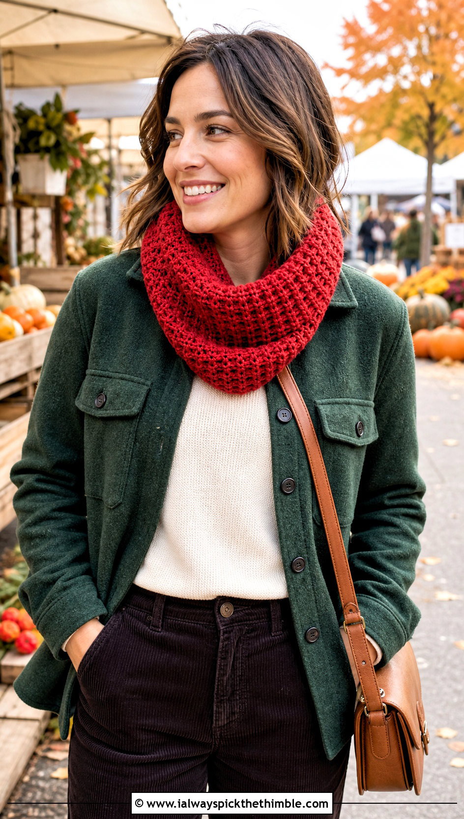 Chunky Waffle Stitch Crochet Cowl With Shacket - 20 chunky crochet cowl outfit ideas