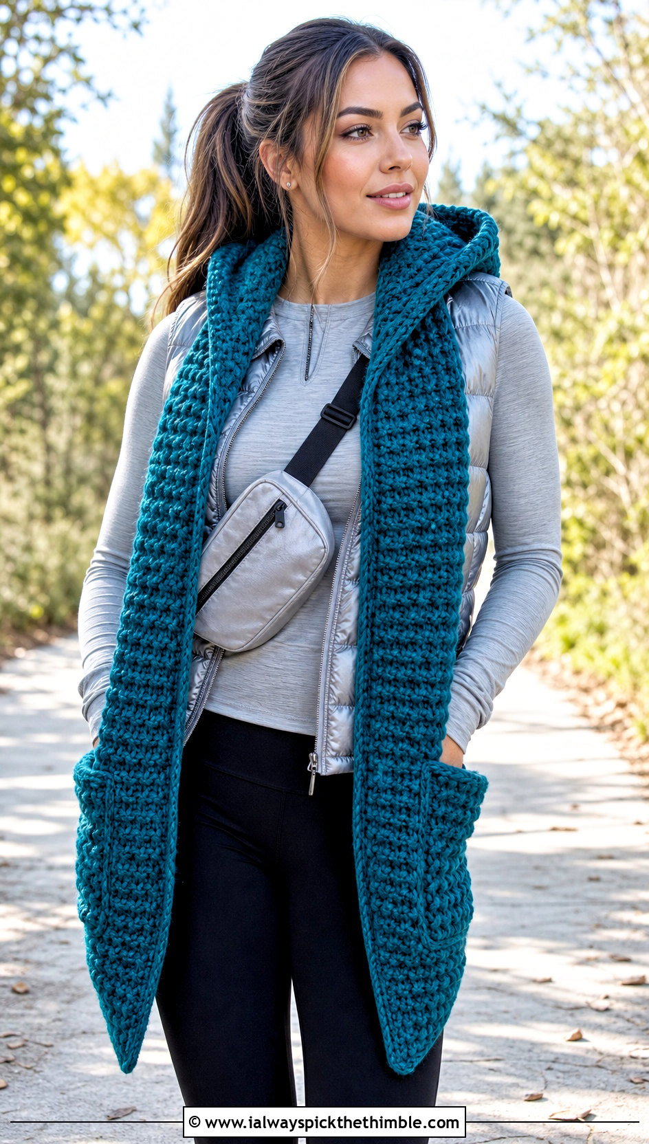 Chunky Woodland Hooded Crochet Scarf With Puffer Vest - 15 Woodland Hooded Crochet Scarf outfit ideas