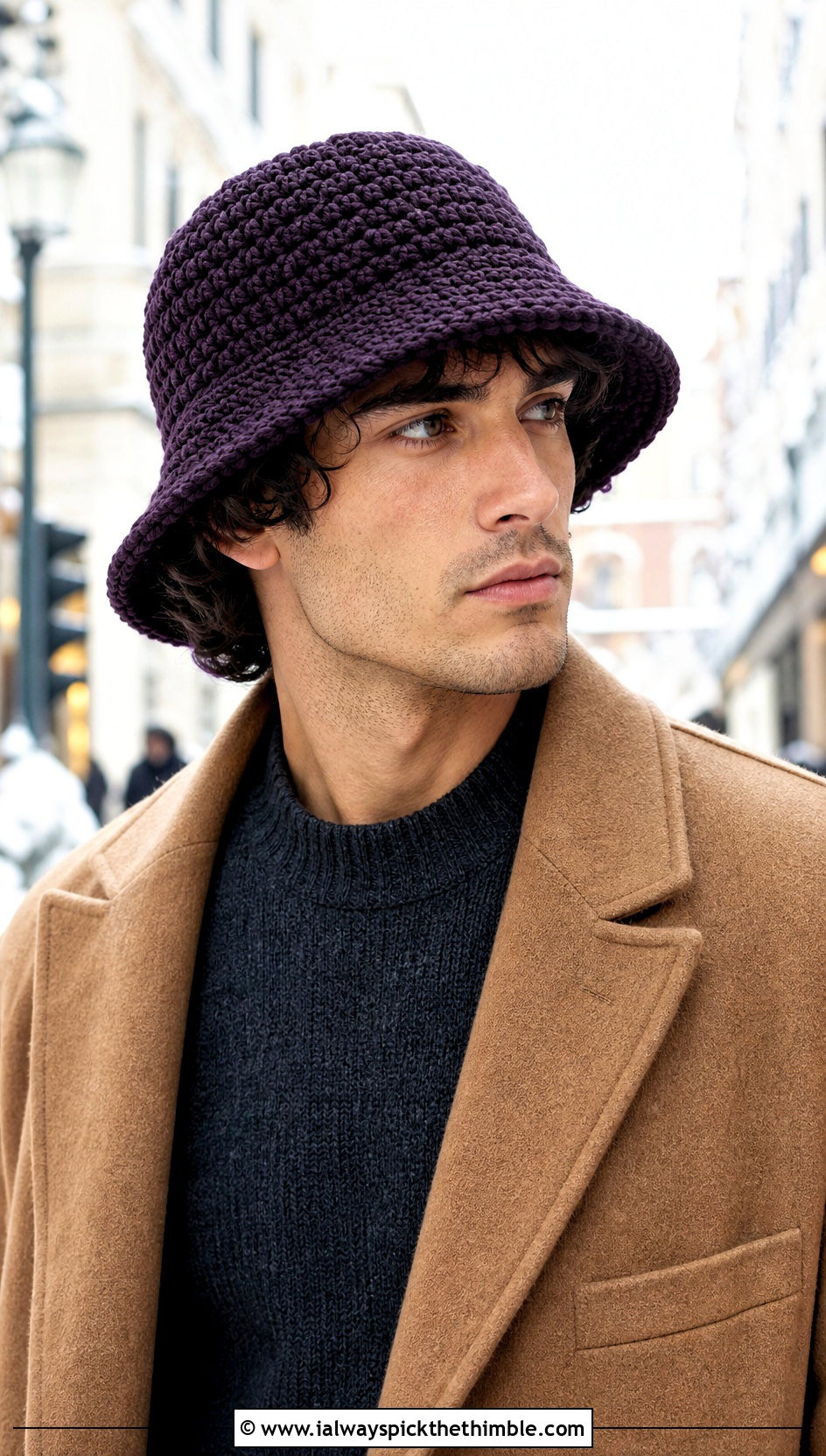 Chunky Wool Crochet Bucket Hat With Overcoat And Knitwear - 25 men crochet bucket hat outfit ideas