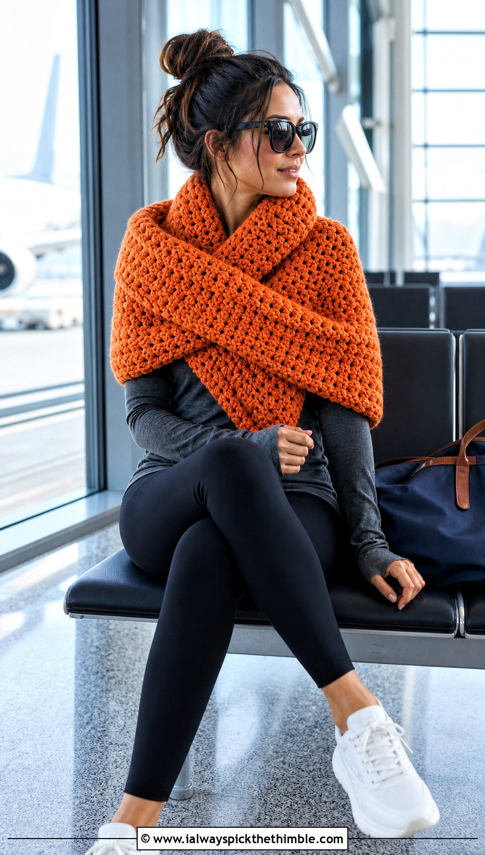 Chunky Wrap Me Up Crochet Sweater Scarf With Leggings And Sneakers - 15 Wrap Me Up Crochet Sweater Scarf outfit ideas