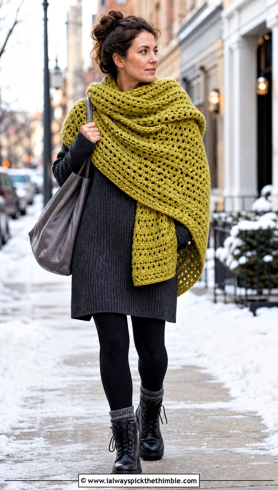 Chunky Wraparound Crochet Outlander Shawl With Leggings - 25 crochet outlander shawl outfit ideas