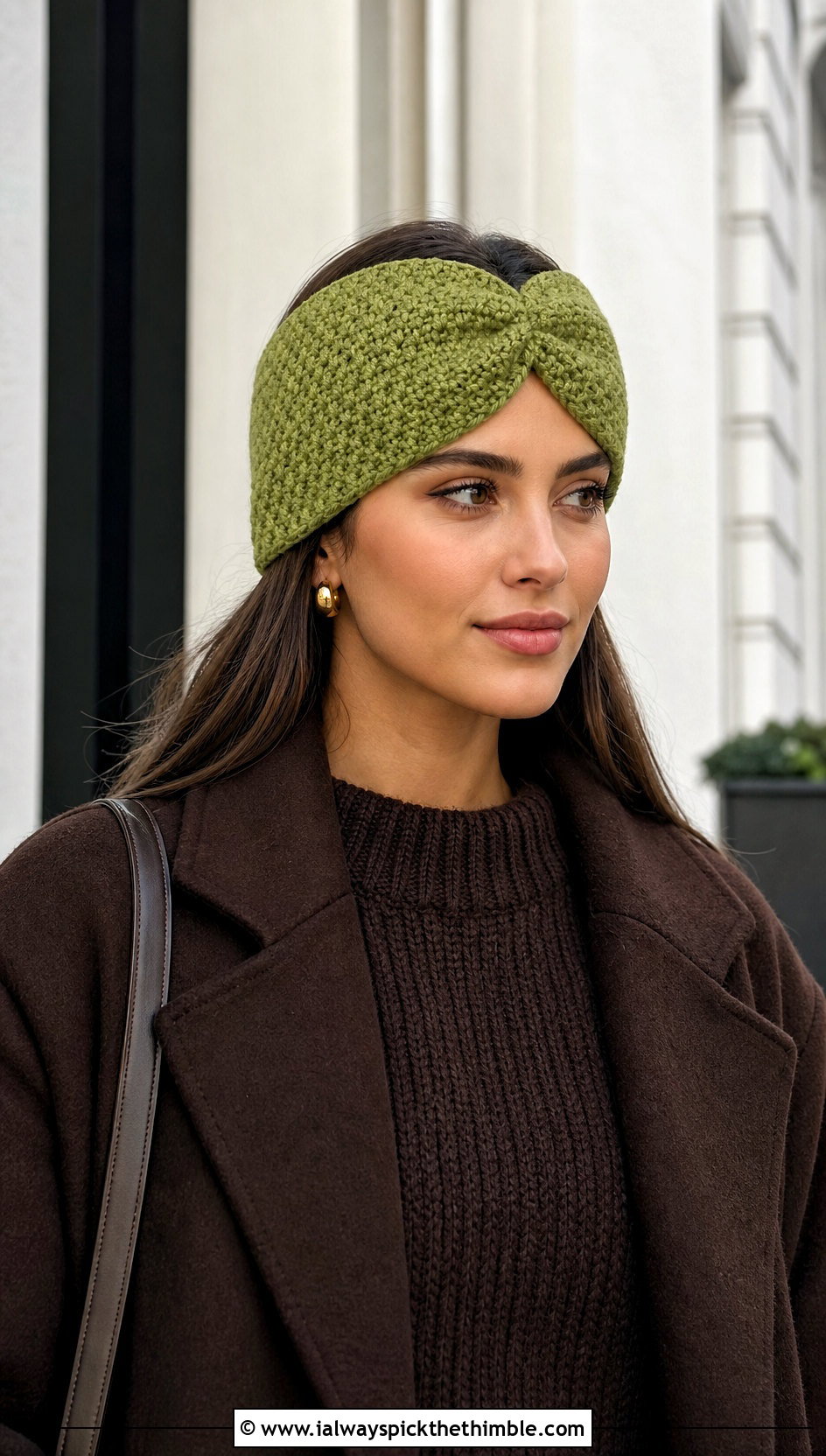 Cinched Wide Crochet Ear Warmer With Monochrome Outfit - 15 Wide Crochet Ear Warmer outfit ideas