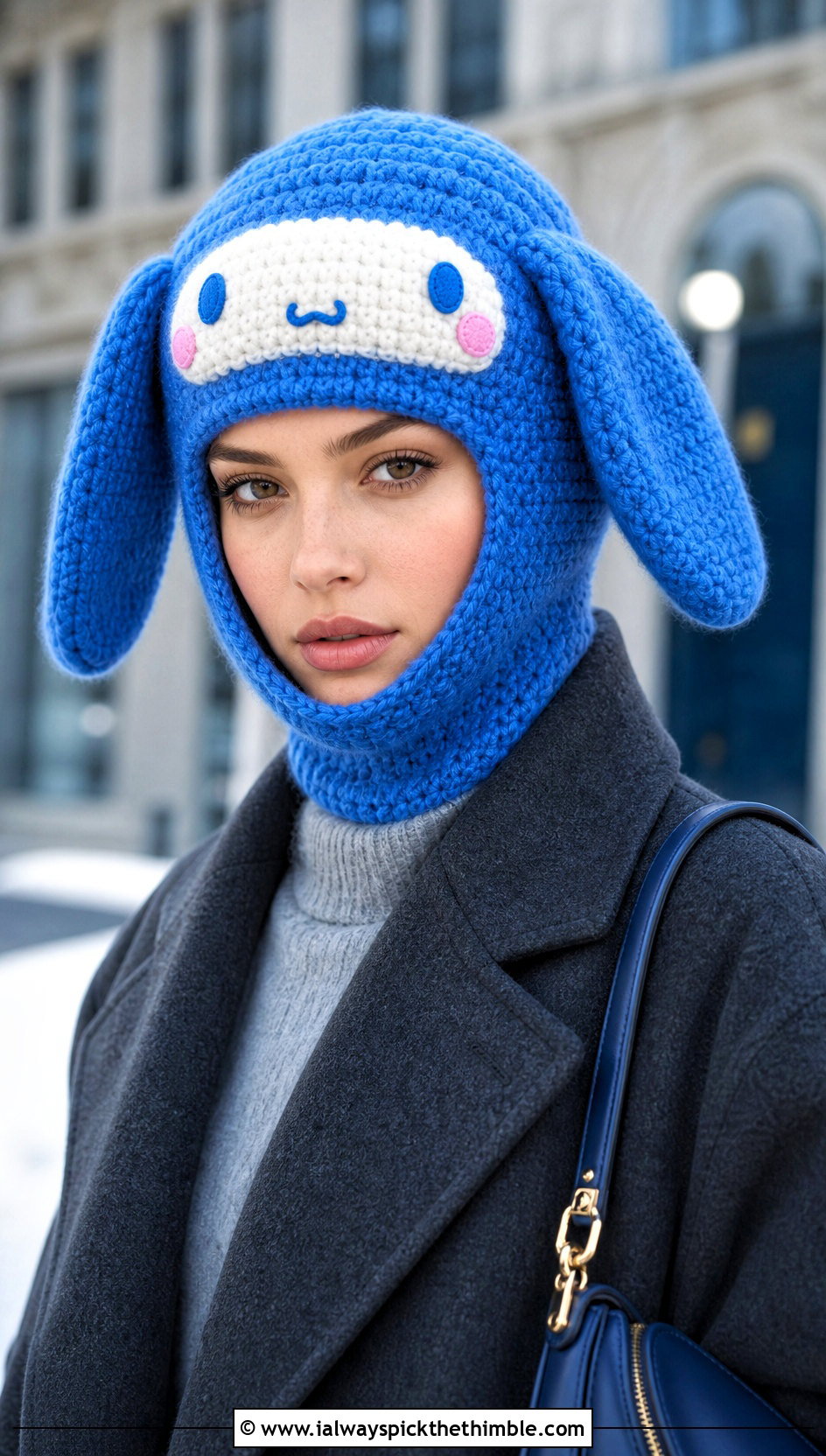 Cinnamoroll Crochet Balaclava With Tailored Coat - 20 sanrio crochet hat outfit ideas