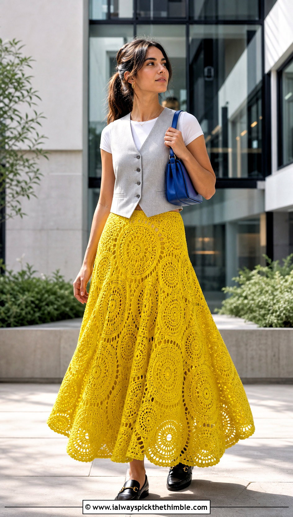 Circle Crochet Long Skirt With Cropped Vest - 25 crochet long skirt outfit ideas
