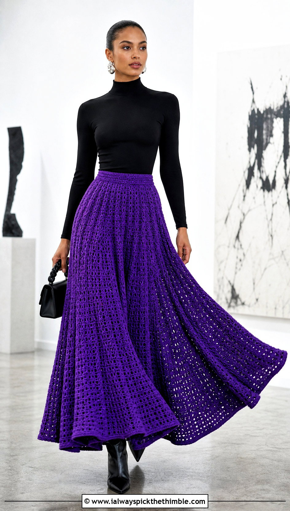 Circle Crochet Maxi Skirt With Mock Neck Top - 25 crochet maxi skirt outfit ideas