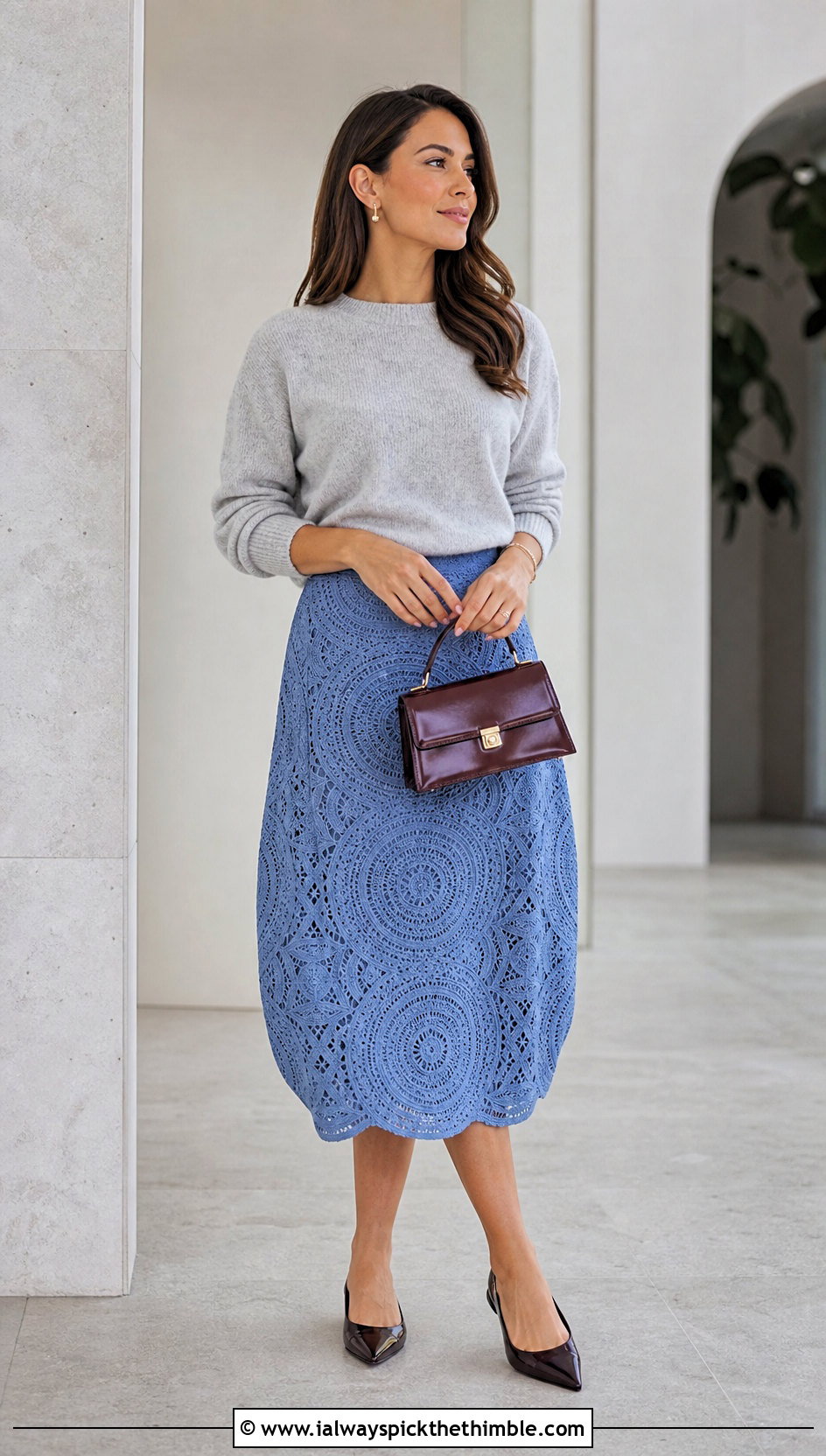 Circle Crochet Midi Skirt With Cashmere Sweater - 20 crochet boho skirt outfit ideas