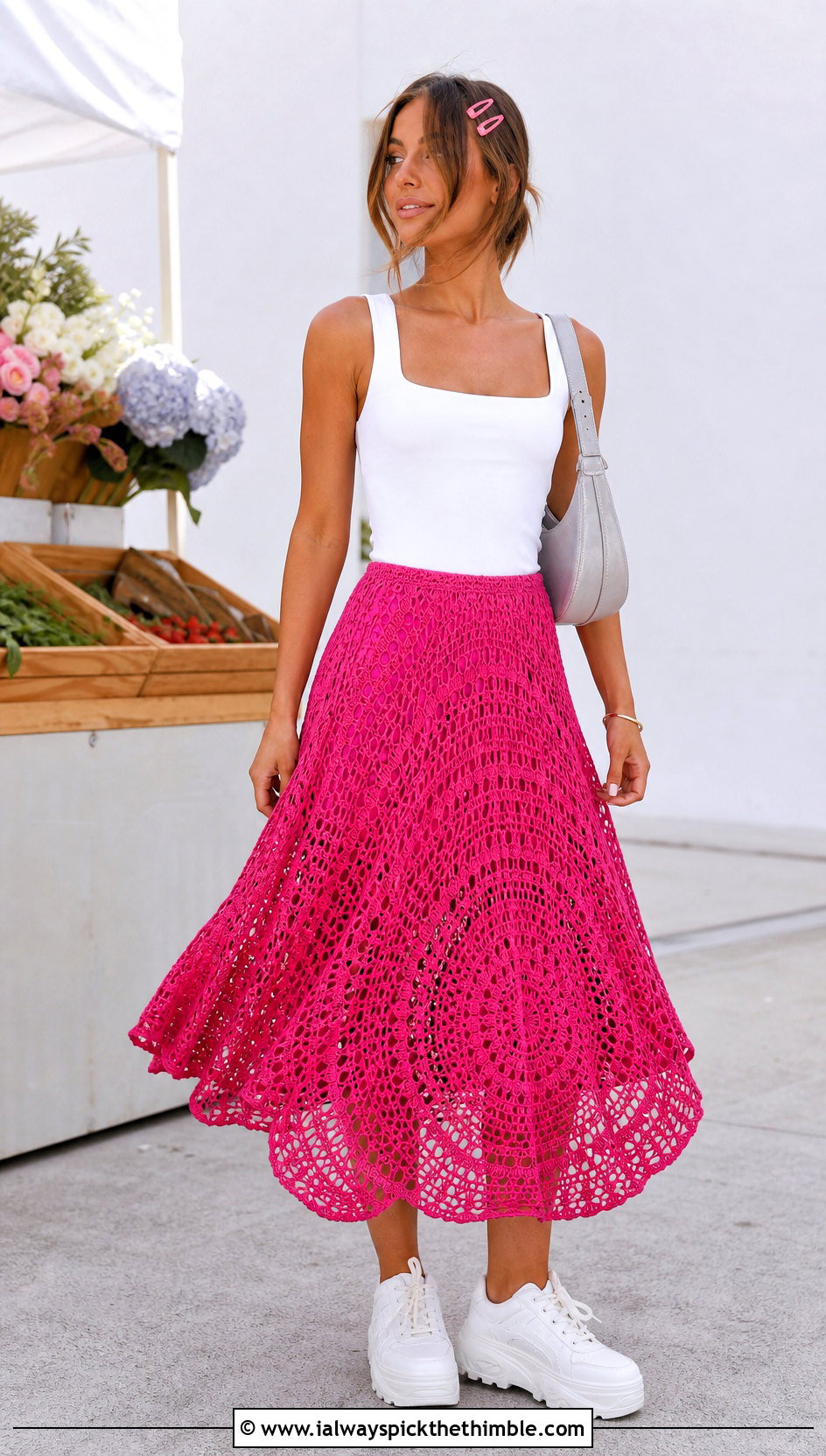 Circle Crochet Skirt With Fitted Tank Top - 20 crochet skirt y2k outfit ideas