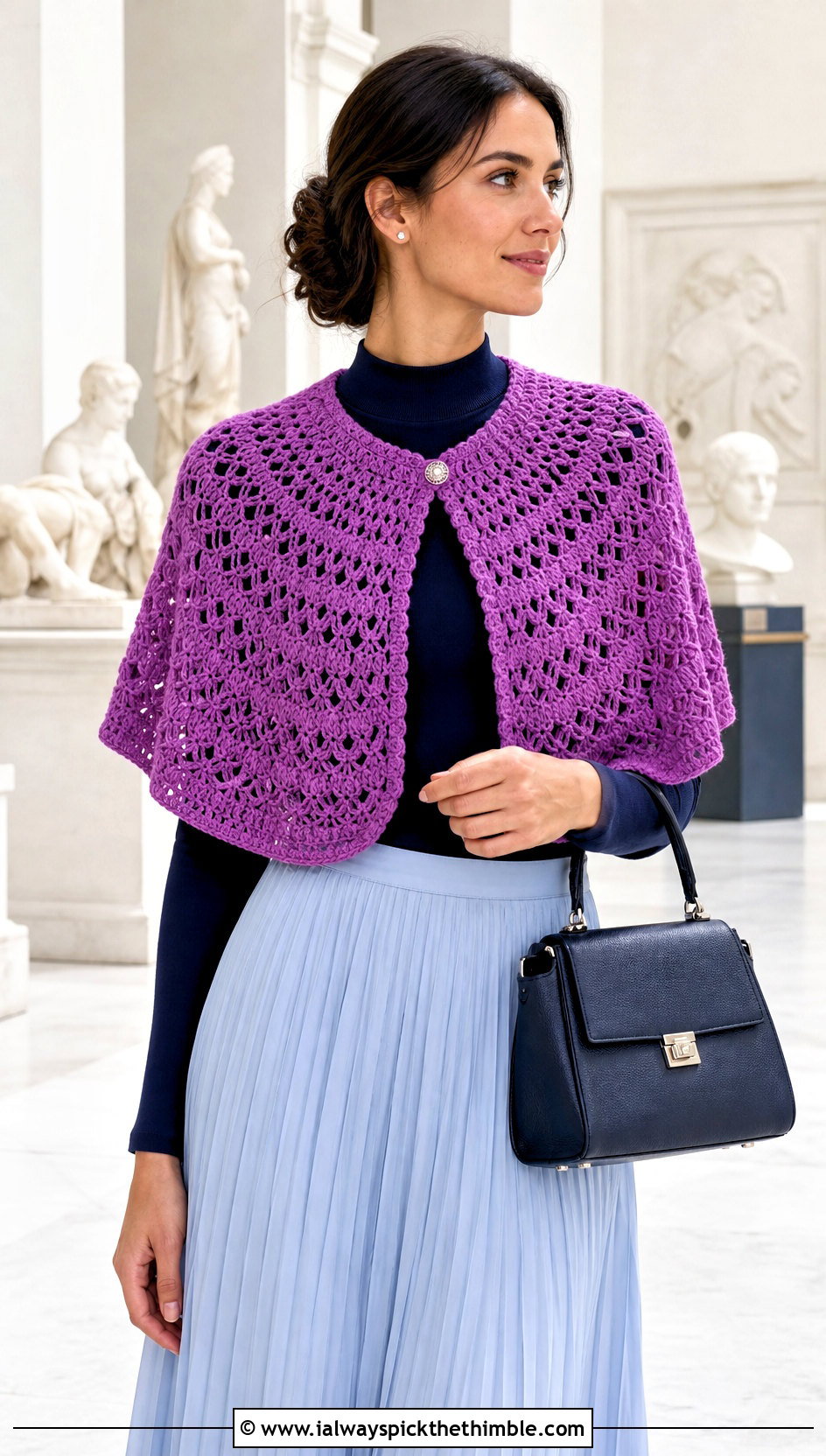 Circular Capelet Shawl With Pleated Skirt - 20 boho crochet shawl outfit ideas