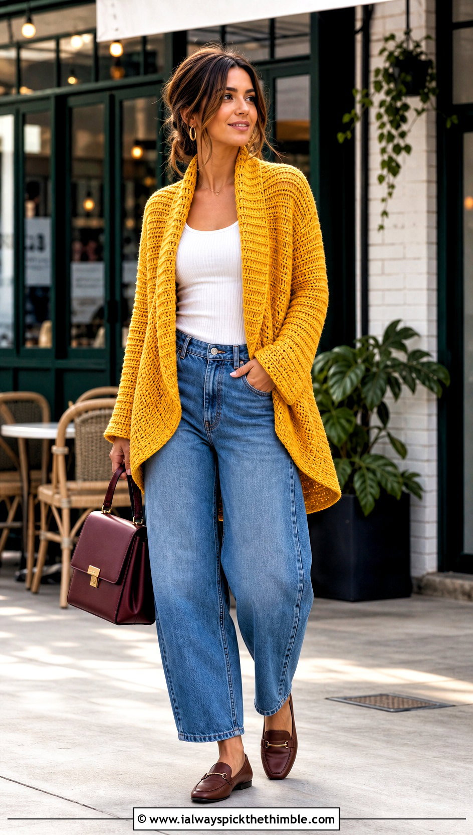 Circular Cascade Crochet Cardigan With Barrel Jeans - 15 cascade crochet cardigan outfit ideas