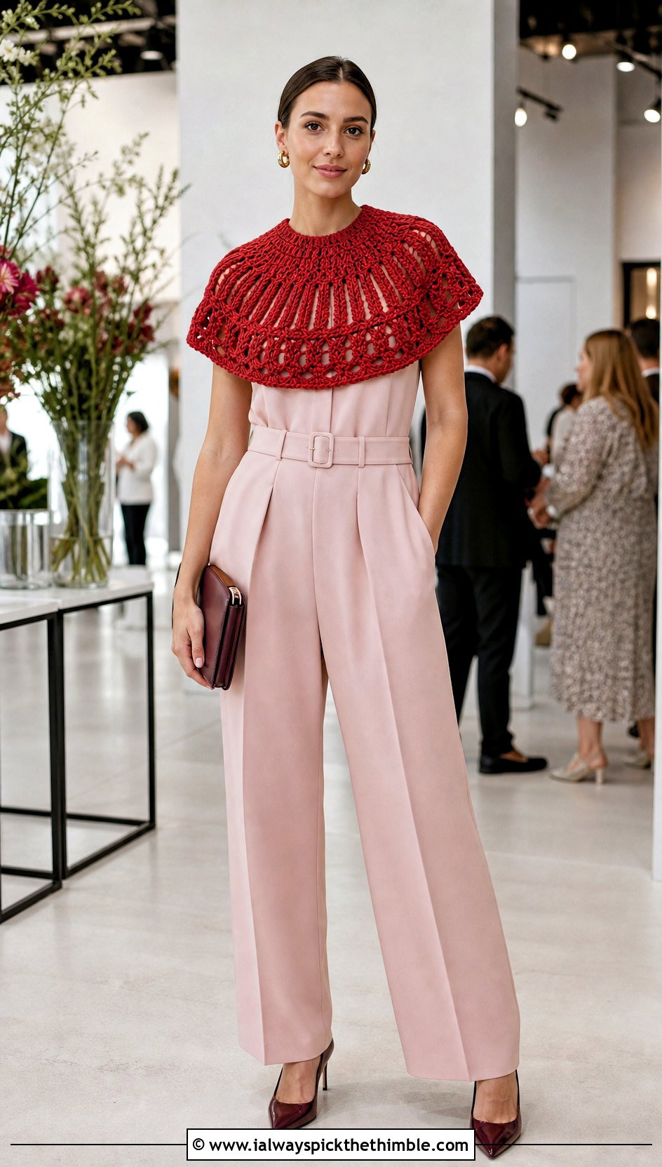Circular Crochet Capelet With Jumpsuit - 20 Crochet For Shawls And Wraps outfit ideas