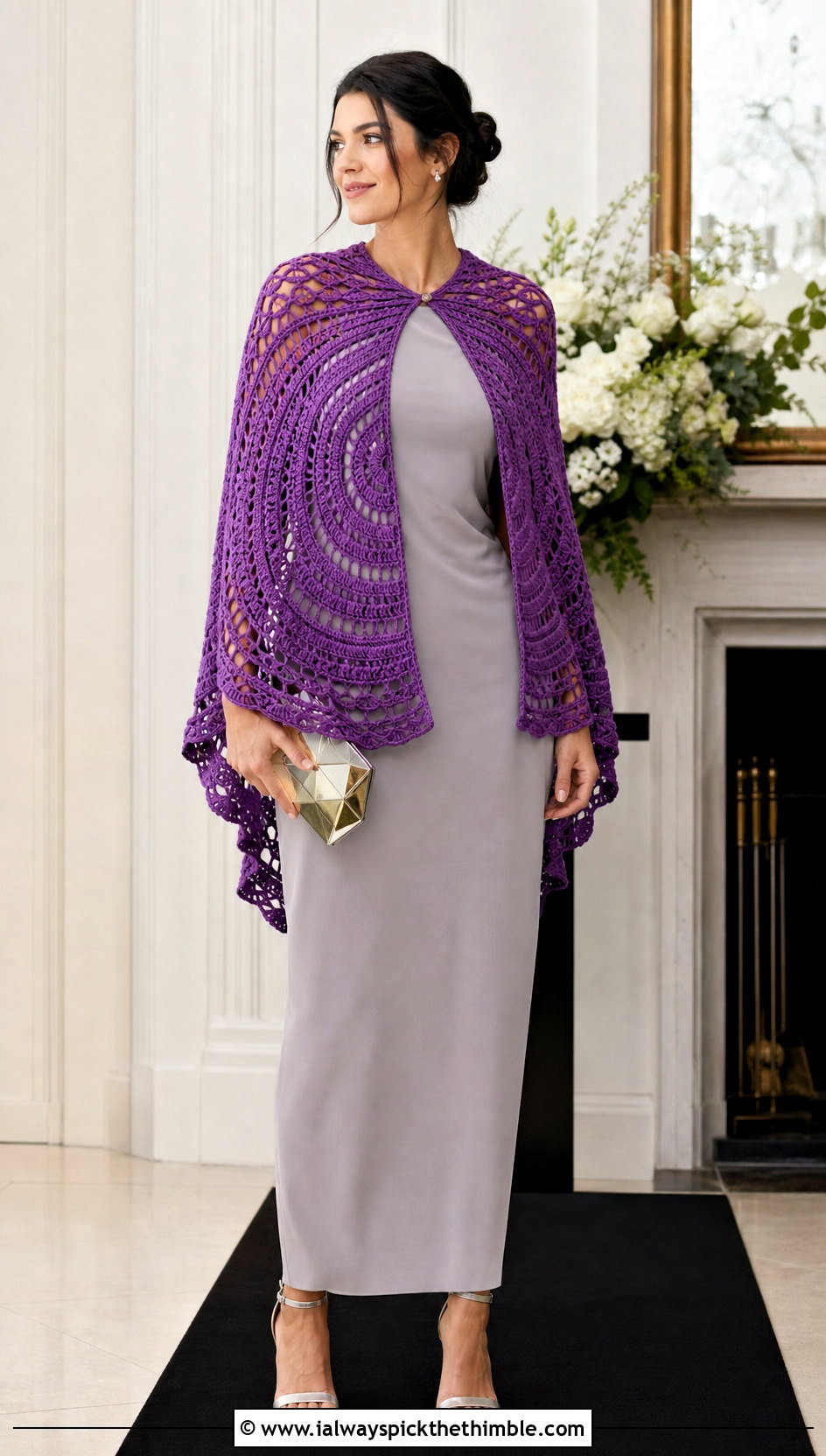 Circular Crochet Mandala Shawl With Column Dress - 20 Crochet Mandala Shawl outfit ideas