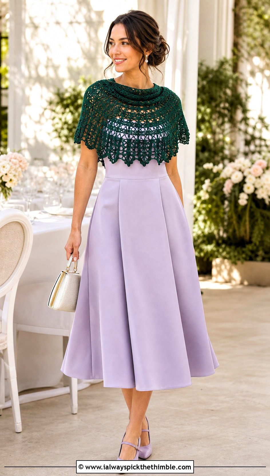 Circular Crochet Shawl With Fit And Flare Dress - 20 Crochet A Shawl outfit ideas