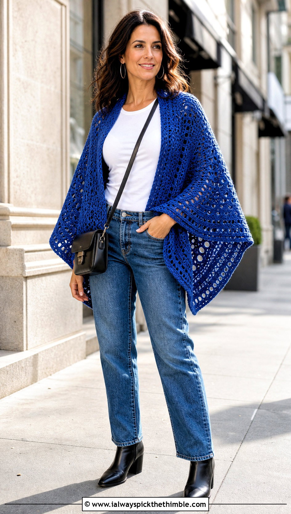 Circular Crochet Shawl With Straight Leg Jeans - 20 crochet shawl with arm holes outfit ideas