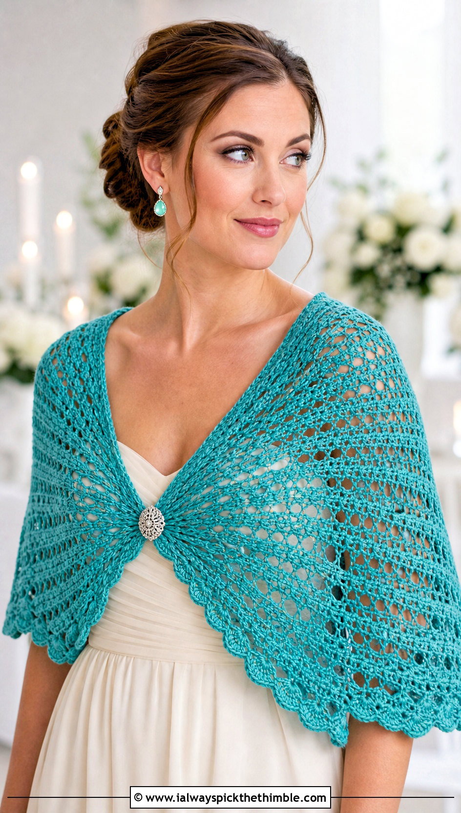 Circular Crochet Wedding Shawl With Strapless Midi Dress - 25 crochet wedding shawl outfit ideas