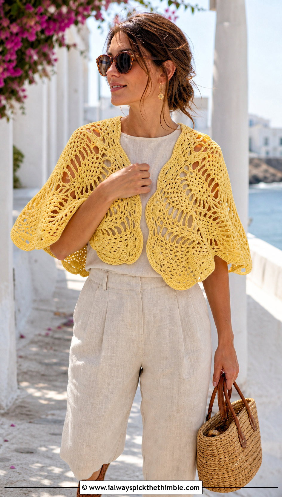 Circular Pineapple Crochet Shawl With Linen Separates - 20 pineapple crochet shawl outfit ideas