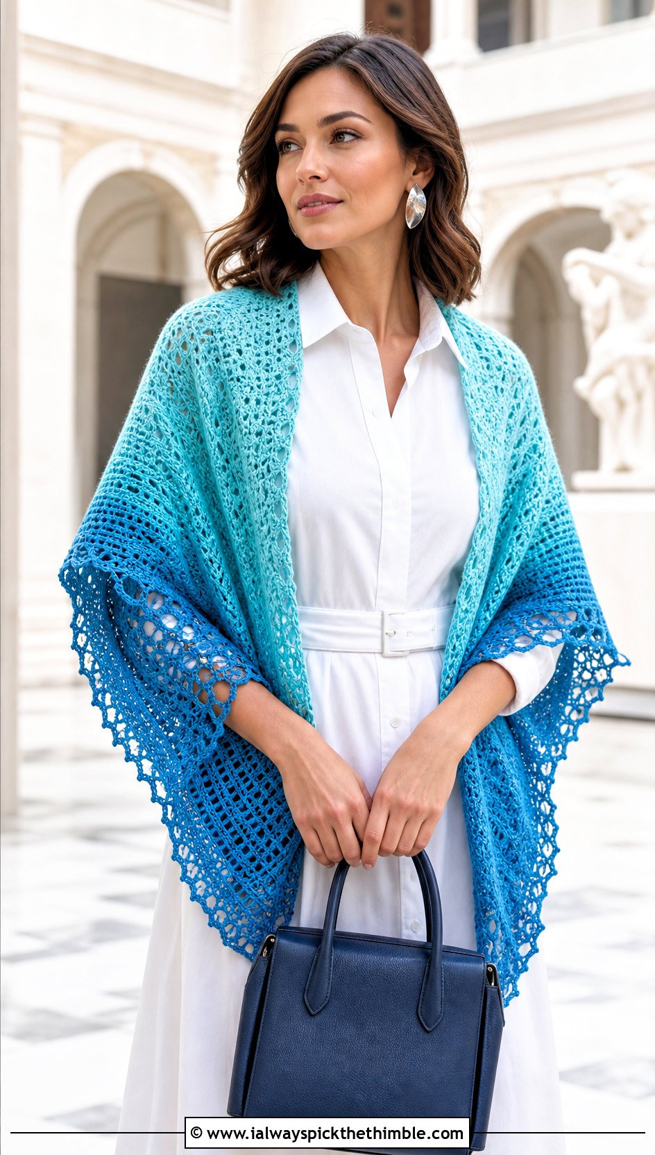 Circular Shawl In A Cake With Belted Shirt Dress - 20 Crochet Shawl In A Cake outfit ideas