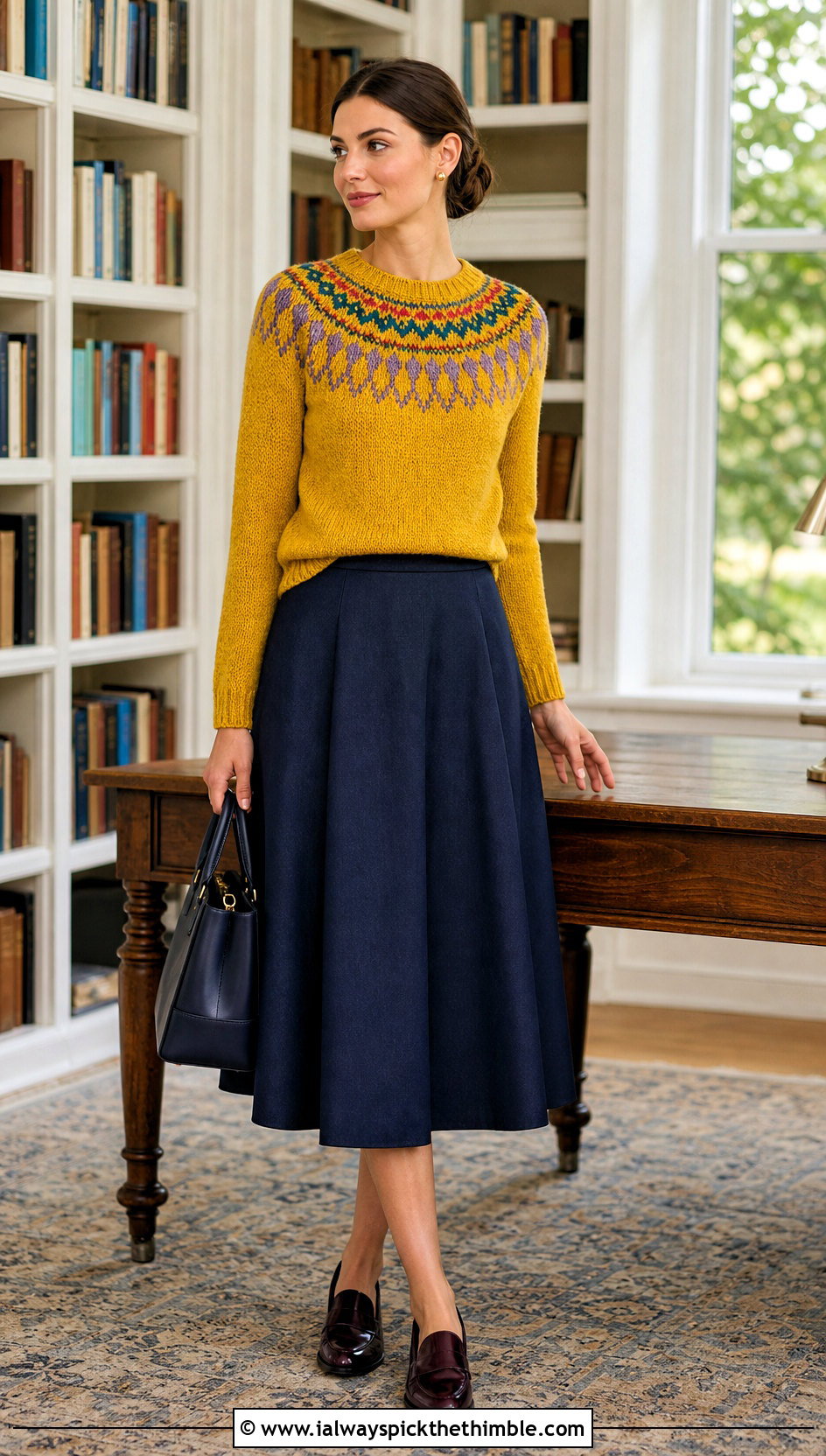 Circular Yoke Crochet Sweater With A Line Skirt - 20 Crochet Quick Sweater outfit ideas