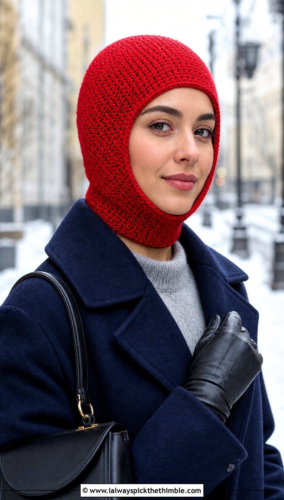Classic Close Fit Crochet Balaclava Beanie With Wool Coat - 20 crochet balaclava beanie outfit ideas