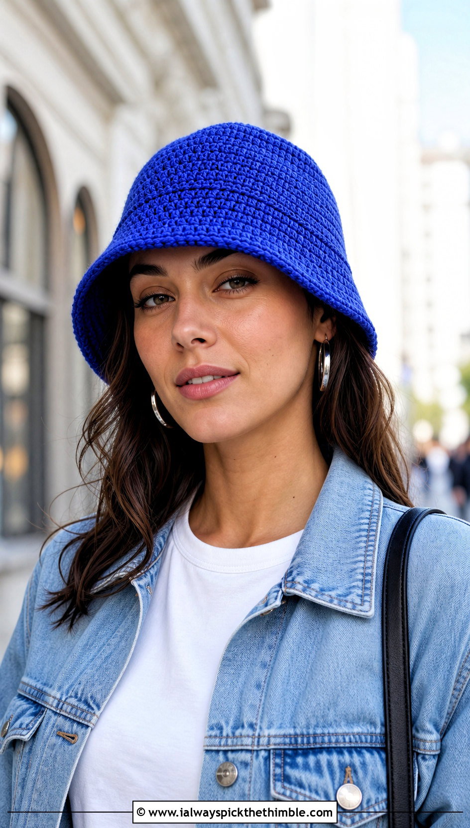Classic Cotton Crochet Bucket Hat With White Tee And Jeans - 20 crochet adult bucket hat outfit ideas