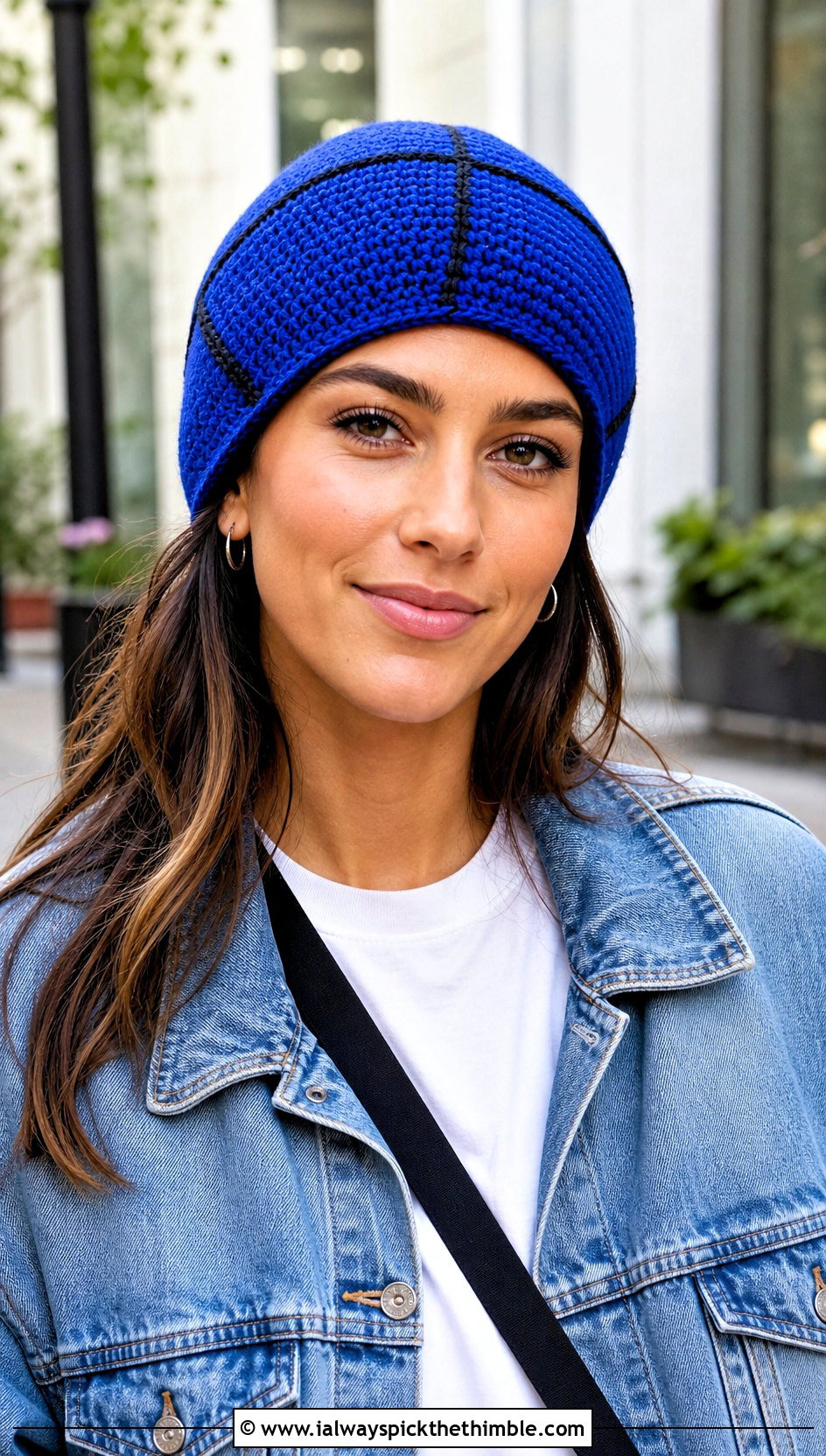 Classic Crochet Basketball Beanie With Denim Jacket - 20 crochet basketball hat outfit ideas
