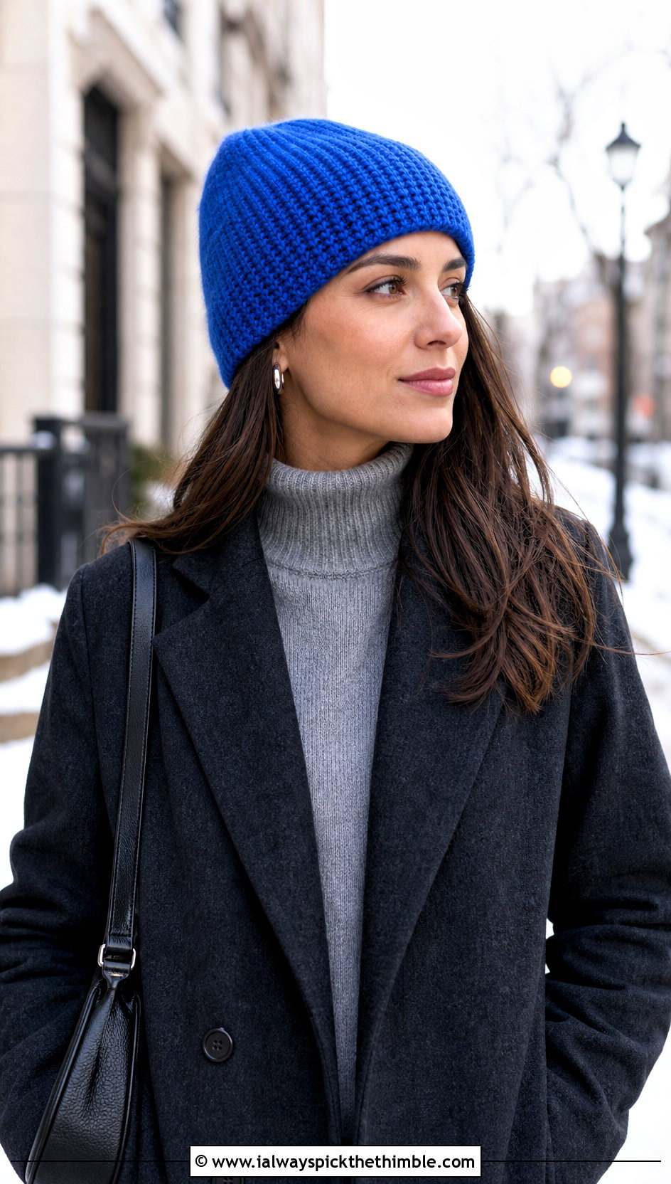 Classic Crochet Beanie With Wool Coat - 20 crochet hat for beginners outfit ideas