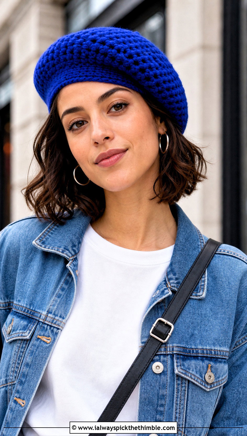 Classic Crochet Beret Hat With Denim Jacket - 20 crochet beret hat outfit ideas