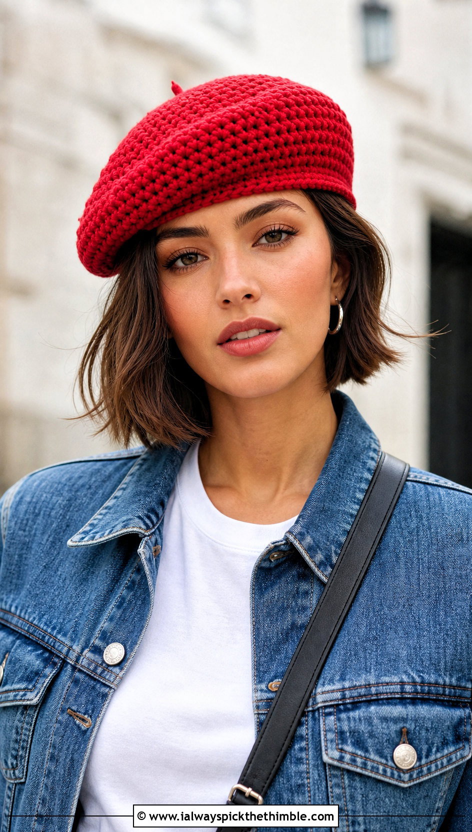 Classic Crochet Beret With Denim Jacket - 20 crochet berets outfit ideas