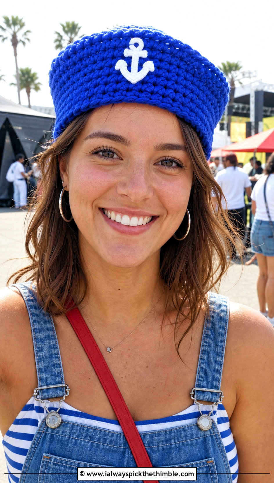Classic Crochet Krusty Krab Sailor Hat With Denim Overalls - 20 crochet krusty krab hat outfit ideas