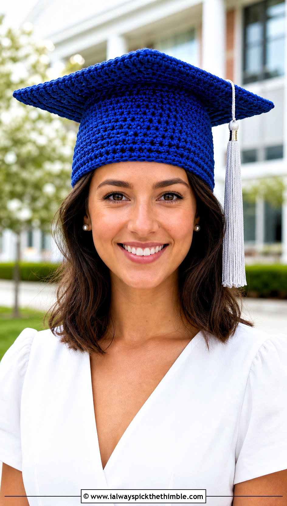 Classic Crochet Mortarboard With White Midi Dress - 25 crochet graduation cap outfit ideas