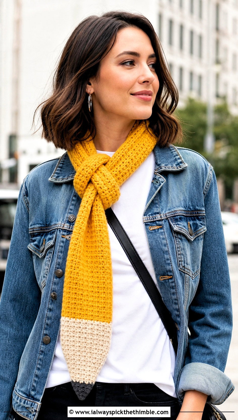 Classic Crochet Pencil Scarf With Denim Jacket - 20 Crochet Pencil Scarf outfit ideas