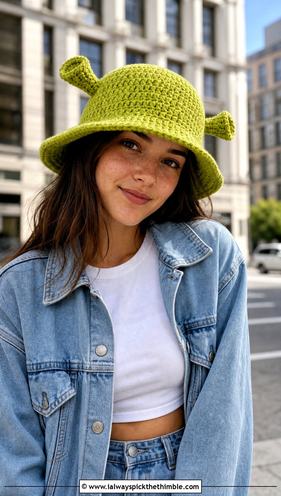 Classic Crochet Shrek Bucket Hat With Jeans - 25 crochet shrek hat outfit ideas